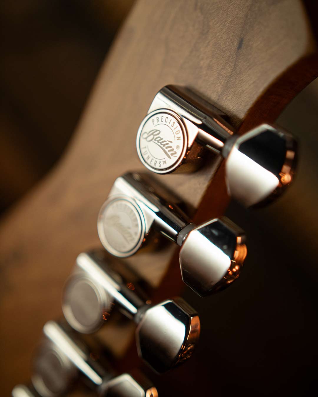 Baum Precision tuners with closed backs close-up
